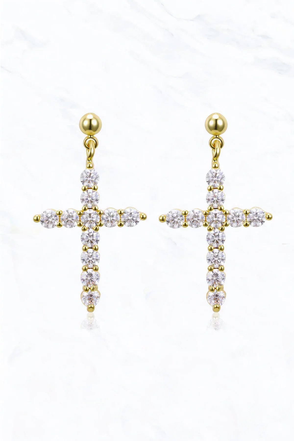 Round Cubic Zirconia Cross Post Dangle Earrings