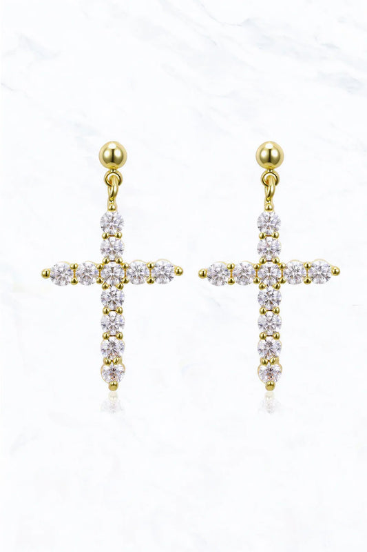 Round Cubic Zirconia Cross Post Dangle Earrings