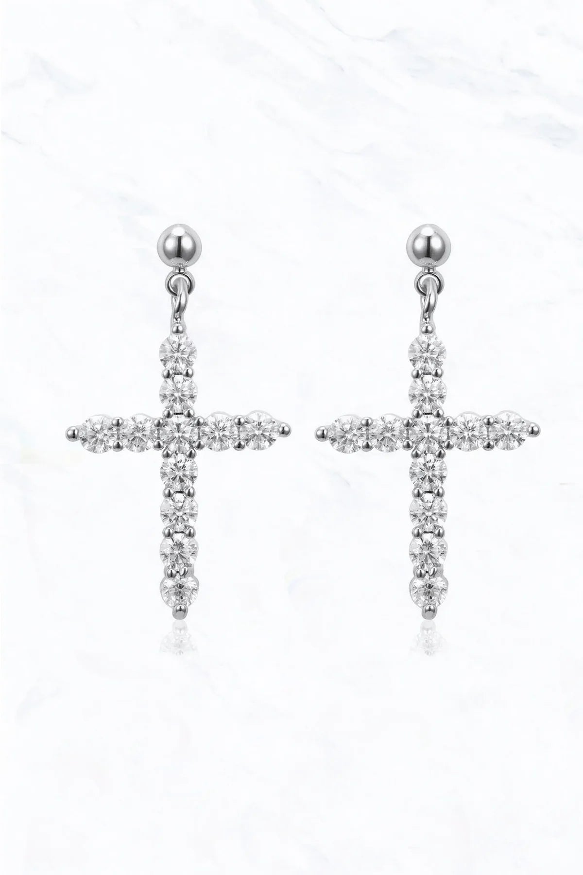 Round Cubic Zirconia Cross Post Dangle Earrings