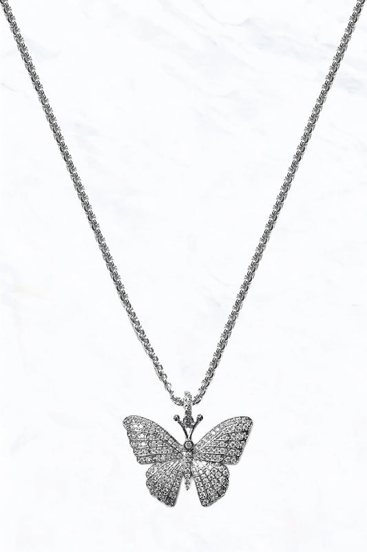 Butterfly Cubic Zirconia Pave Pendant Short Charm Necklace