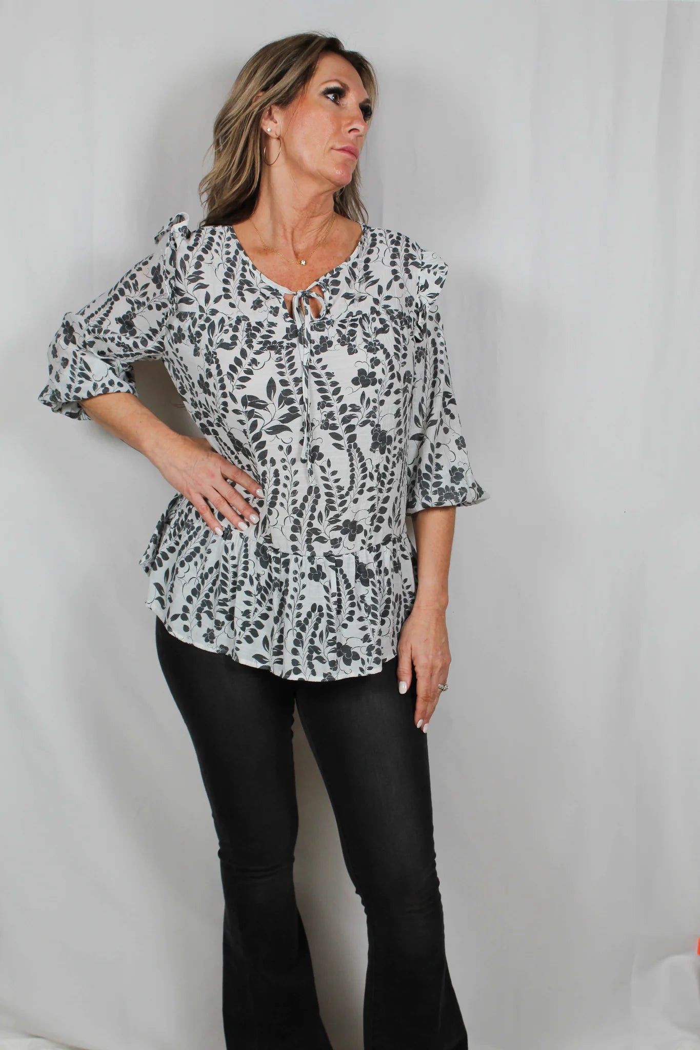 Ruffle Shoulder Blouse Plus- A1847