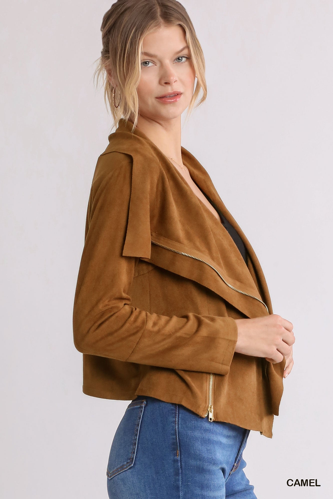 Reg and Plus Suede Zip Up Moto Jacket