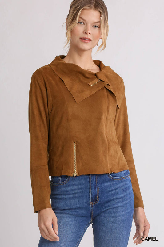 Reg and Plus Suede Zip Up Moto Jacket