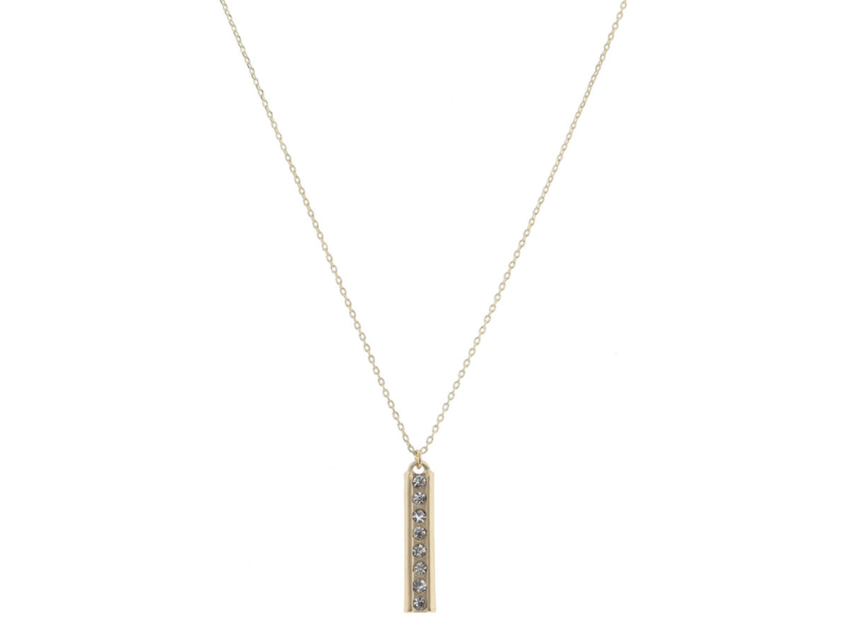 Jane Marie Gold Bar w/ Center Crystal Line Inlay Necklace