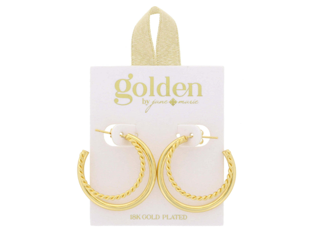 JANE MARIE 18K GOLD PLATED TUBULAR AND SKINNY TWIST HOOP CLUSTER EARRINGS