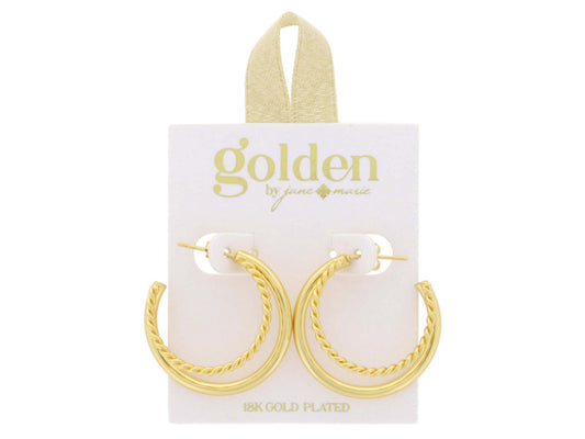 JANE MARIE 18K GOLD PLATED TUBULAR AND SKINNY TWIST HOOP CLUSTER EARRINGS