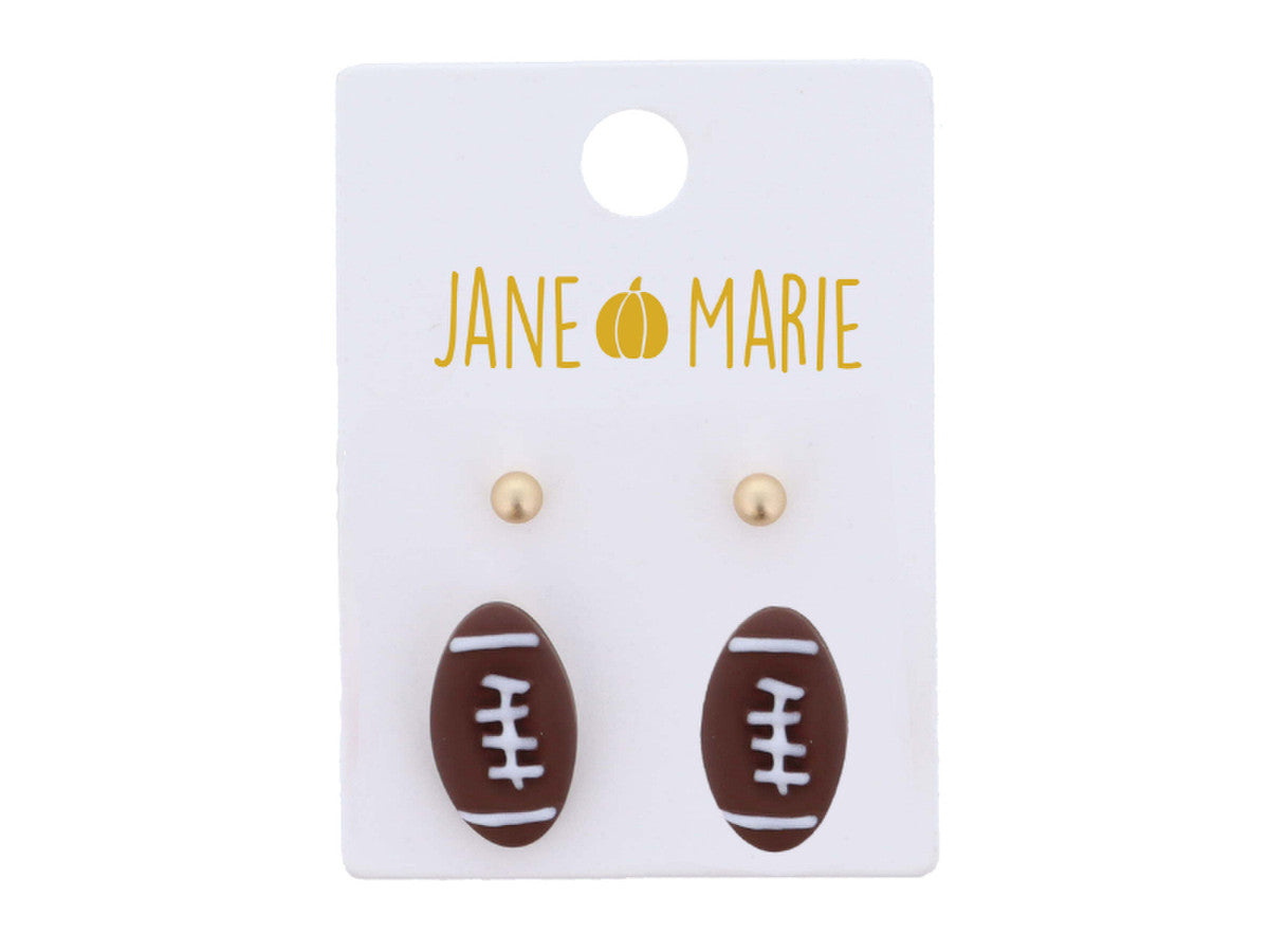 Jane Marie 2 Stud Set, Gold Ball, Footballs Earrings