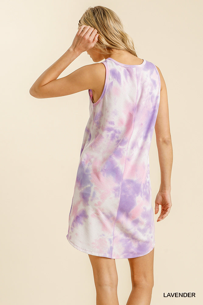 Tie Dye Print Sleeveless Round Neck Ribbed Dress