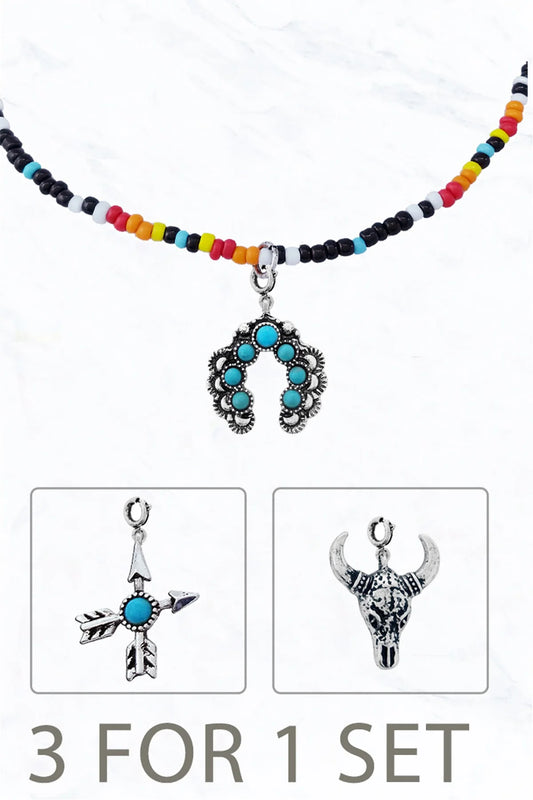 Interchangeable 3 Pendant, Western Bead Necklace