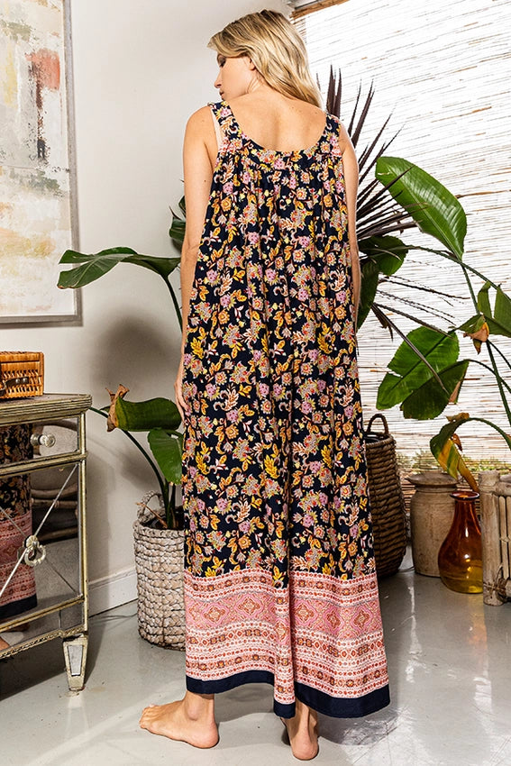 Oversize Border Print Wide Leg Jumpsuit