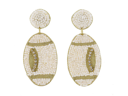 Jane Marie  Pearly White Beaded with Crystal and Gold Accented Footballs Earrings