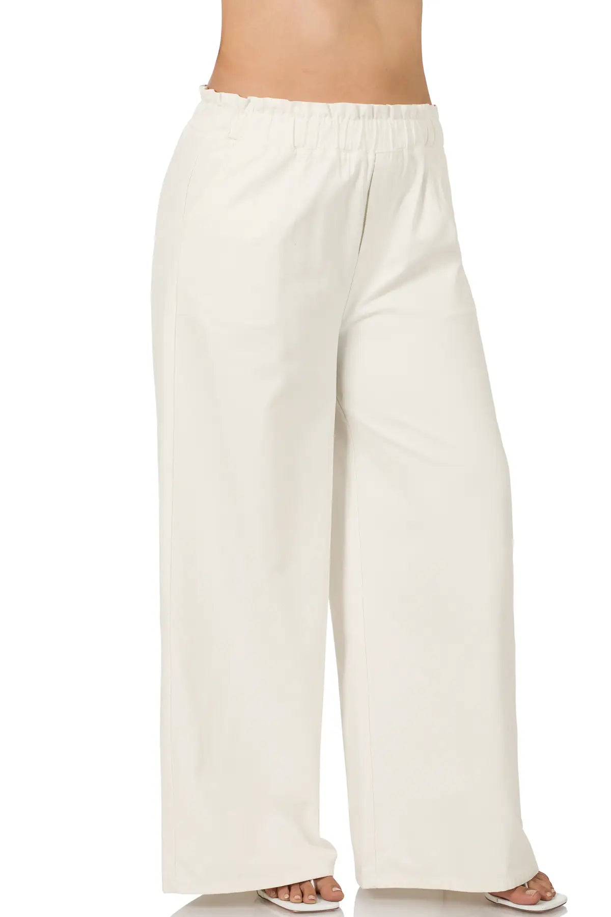 Plus Cotton Canvas Washed Paperbag Waist Wide Leg Pant